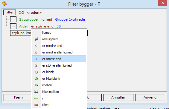 filterbygger parametre