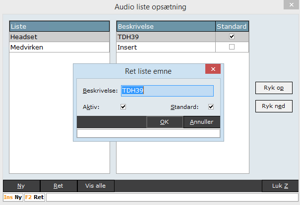 systemmanager - lister - moduler - audio liste opsætning