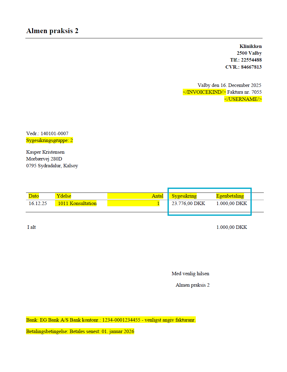 Sygesikring 2 - betaling faktura