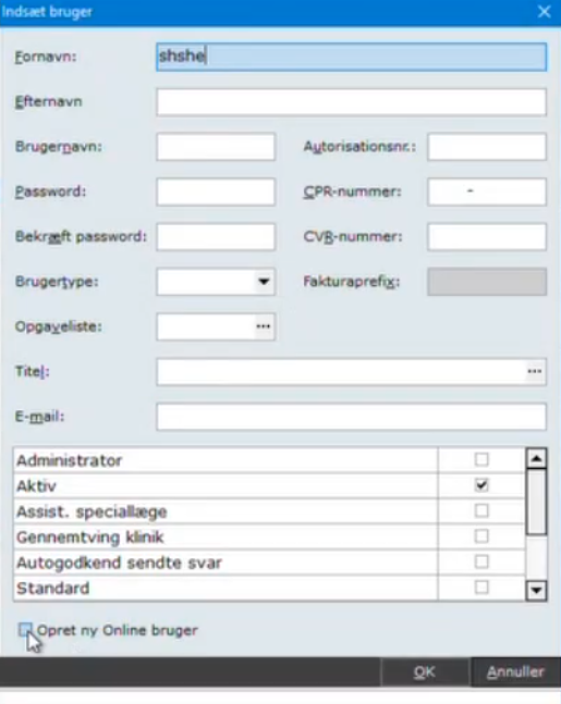 Opret ny online bruger