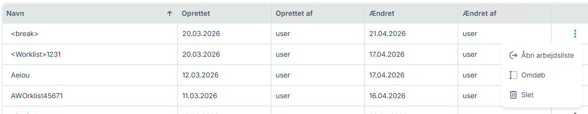 Ændr arbejdslister