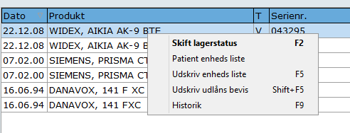 systemmanager - produkter - status over enheder på patient